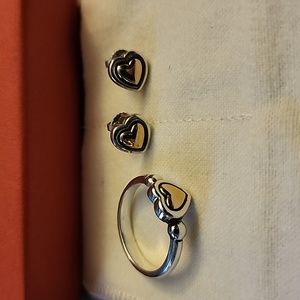 James Avery Retired Sterling Silver & 14k Gold True Heart Earrings & Ring Set